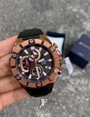 کاسیو ادیفایس چرم مشکی رزگلد